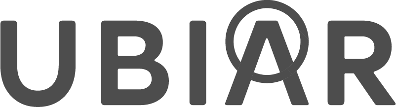 Logo design featuring the word 'UBIAR' with a stylized letter 'A' inside a circle.