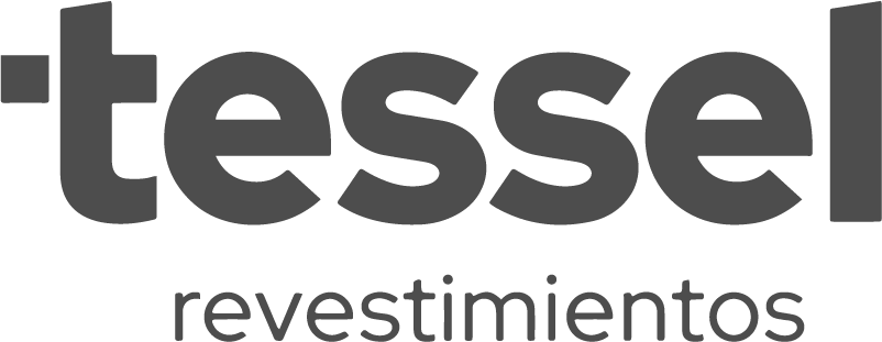 A logo design featuring the word 'tessel' in bold, modern typography with the word 'revestimientos' below it in a lighter font.