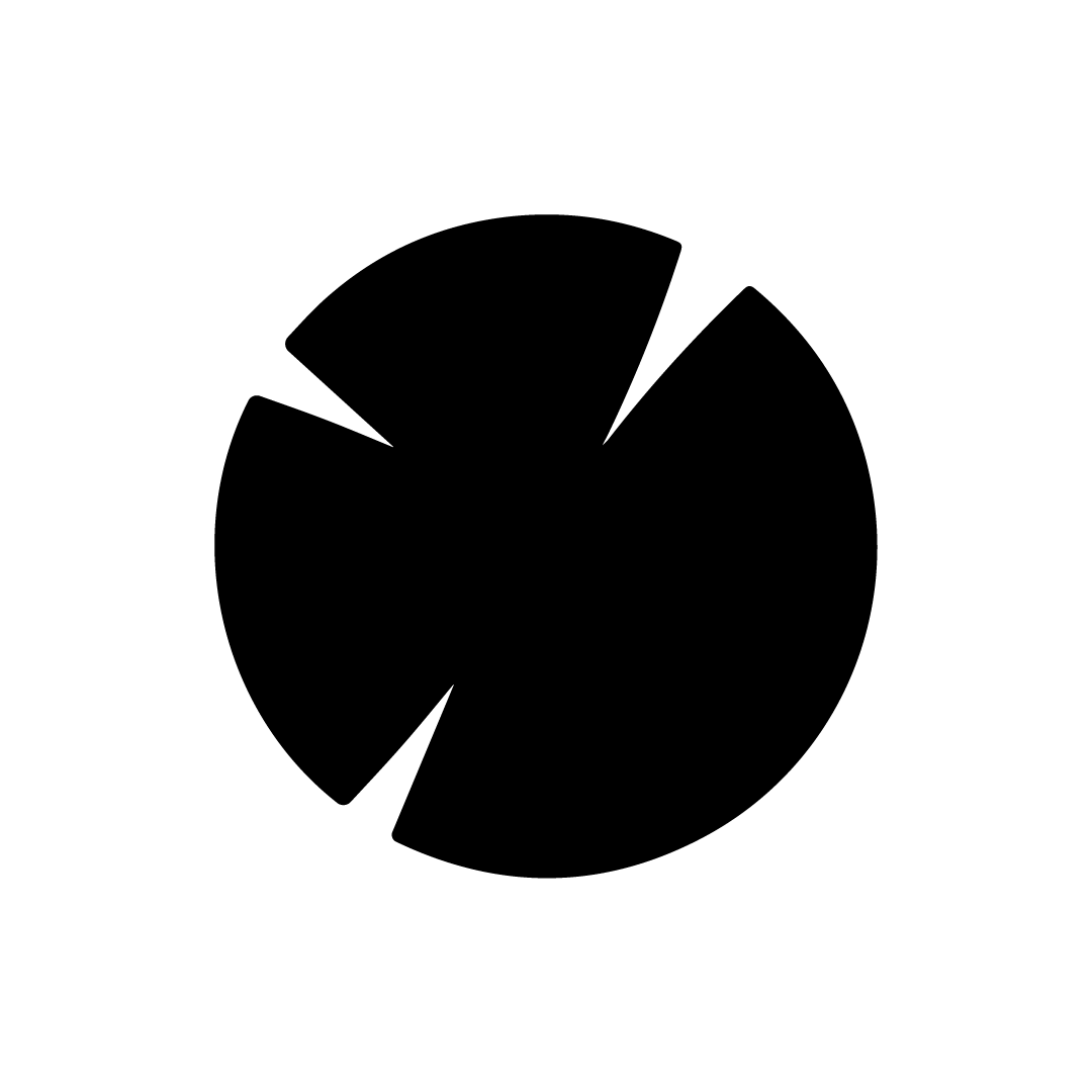 A circular abstract logo with four curved segments creating a pie-like shape.