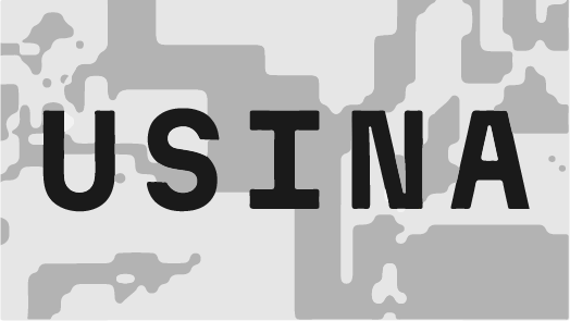 The word 'USINA' displayed in bold black letters against a gray abstract background.